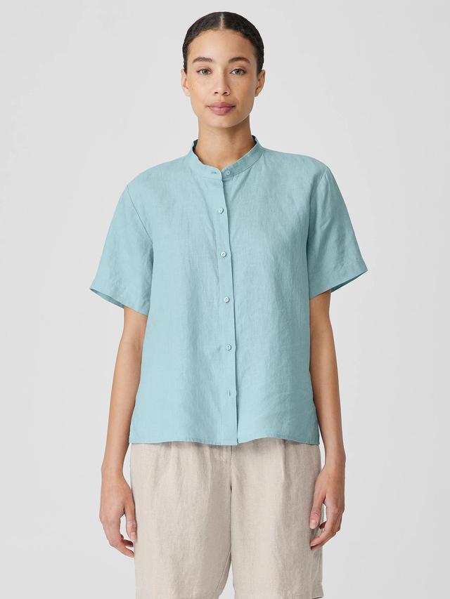 EILEEN FISHER Organic Handkerchief Linen Band Collar Short-Sleeve Shirtfemale Product Image