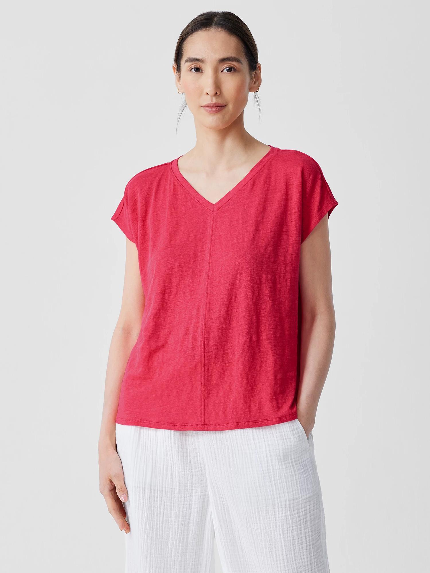 EILEEN FISHER Organic Linen Jersey V-Neck Teefemale Product Image