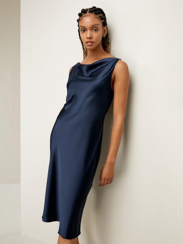 Cowl-Neck Silk Midi Dress Product Image