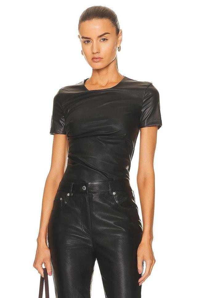 Womens Twist Faux Leather Short Sleeve T-Shirt Product Image