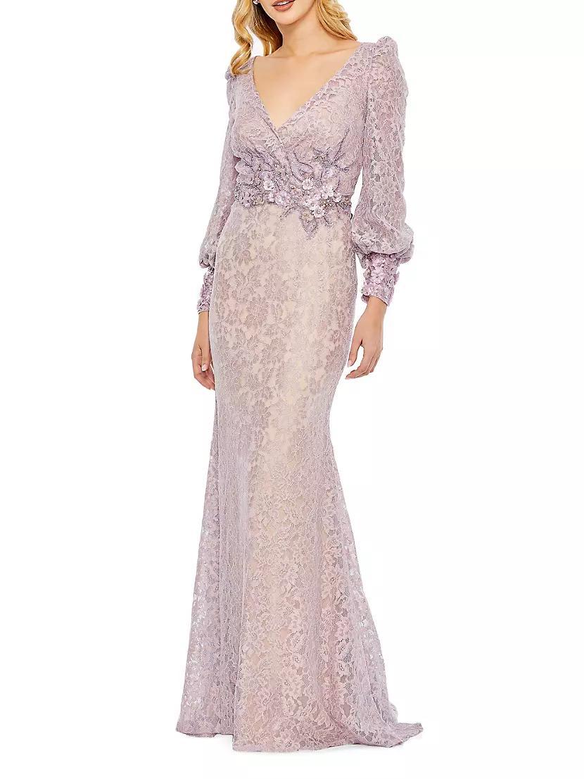 Floral Lace Long-Sleeve Gown Product Image