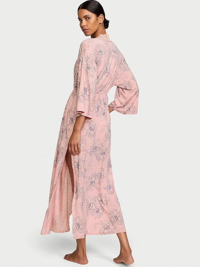 Modal & Lace Trim High-Slit Maxi Robe Product Image