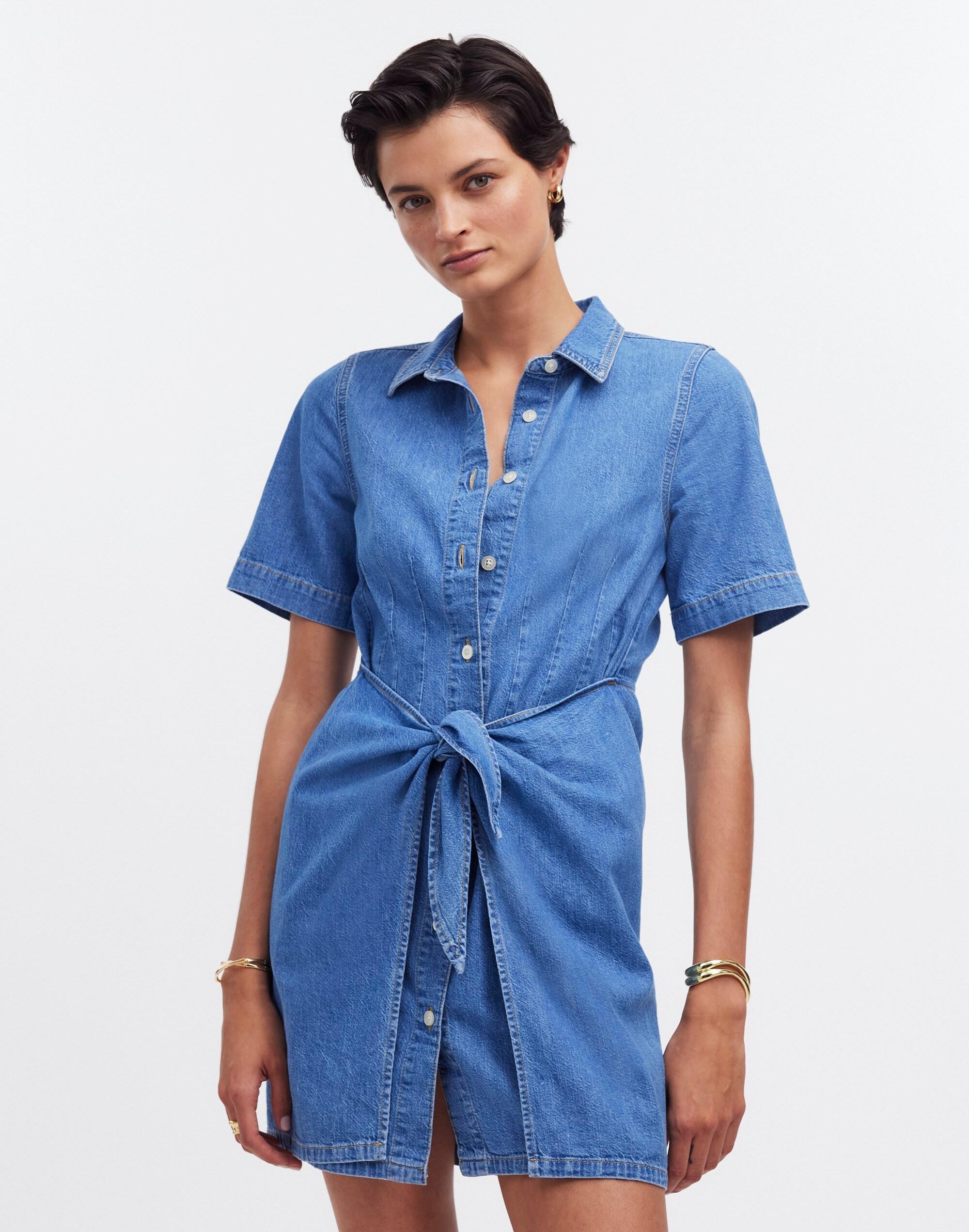 Denim Overlay Mini Shirtdress in Caulk Wash Product Image