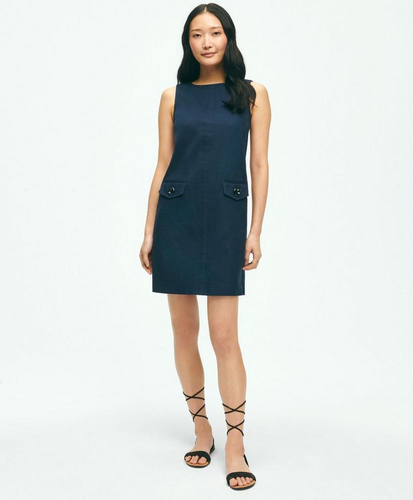 Crewneck Shift Dress In Basketwoven Cotton Product Image