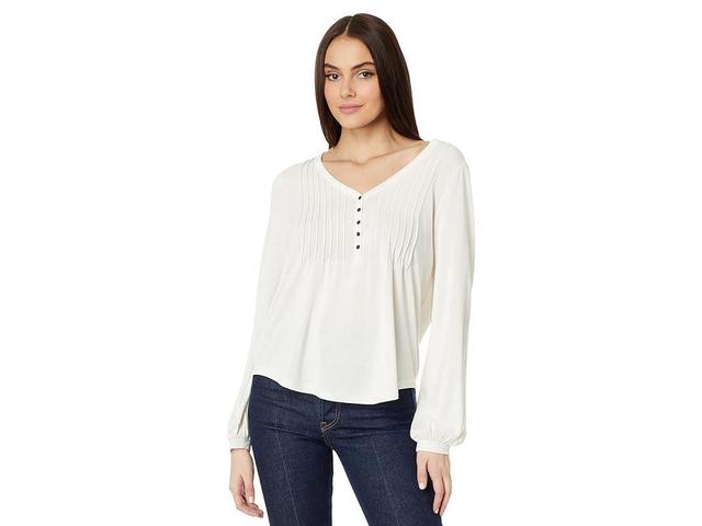 Lucky Brand Sandwash Pin Tuck Top (Egret) Women's Clothing Product Image