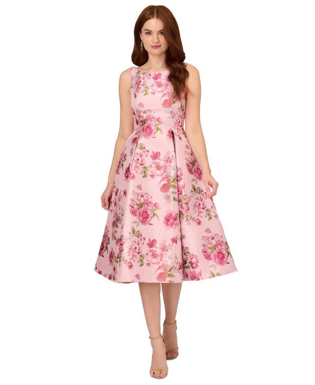 Adrianna Papell Womens Boat-Neck Floral Jacquard Dress Product Image