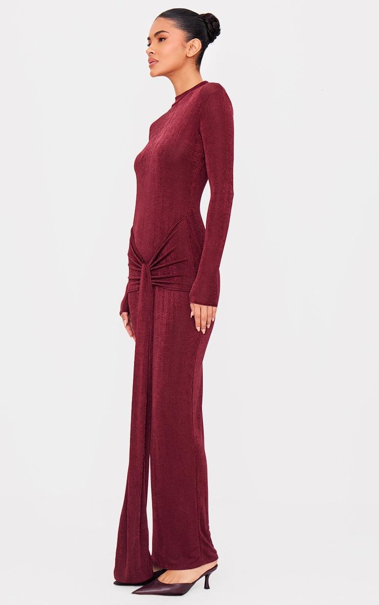 Burgundy Slinky Wrap Maxi Dress Product Image