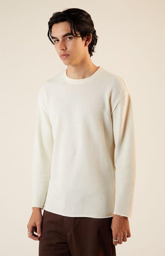 Mens Solid Raw Hem Waffle Knit Long Sleeve T-Shirt - Product Image