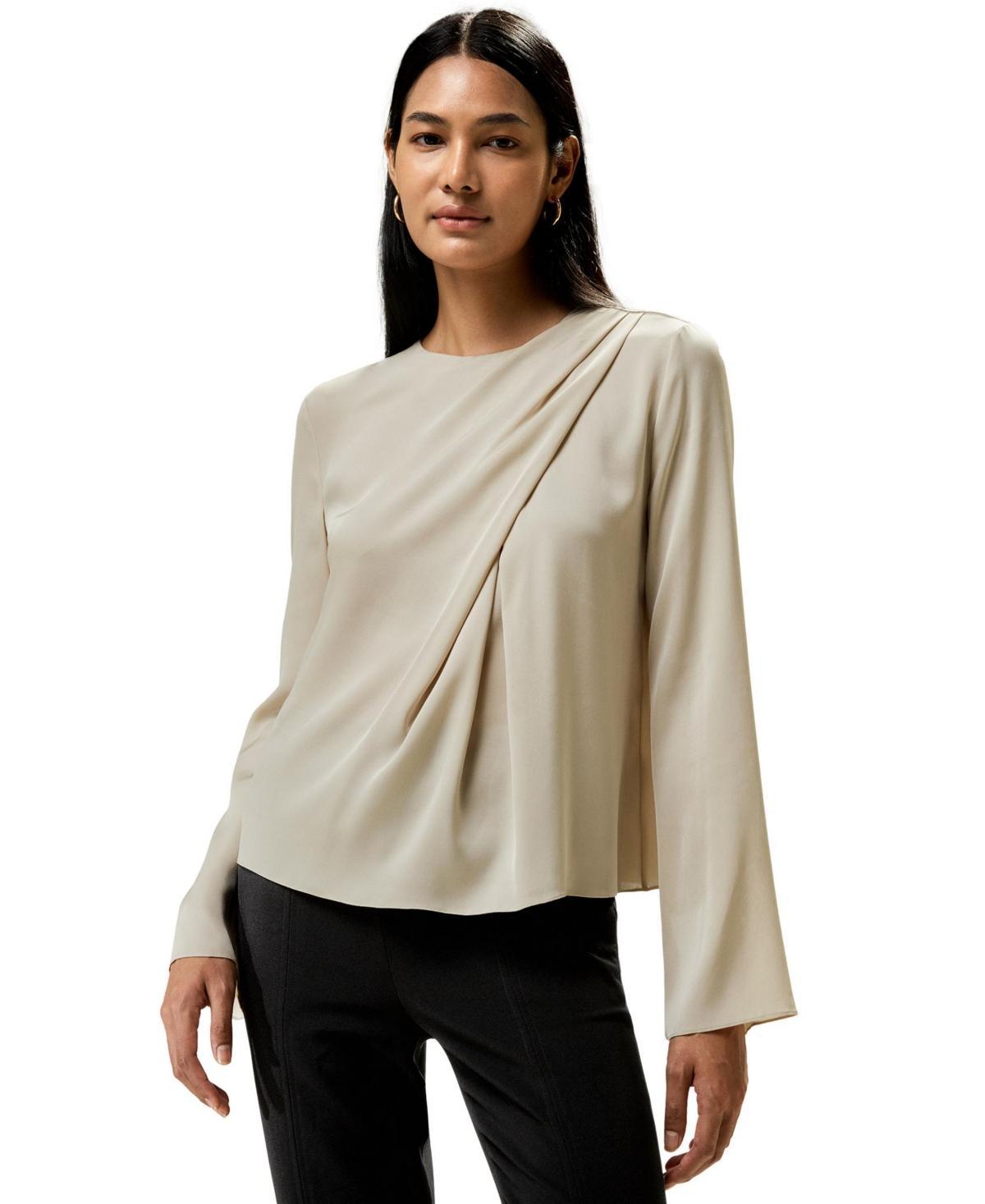 One Shoulder Asymmetrical Flounce Silk Blouse for Women Product Image