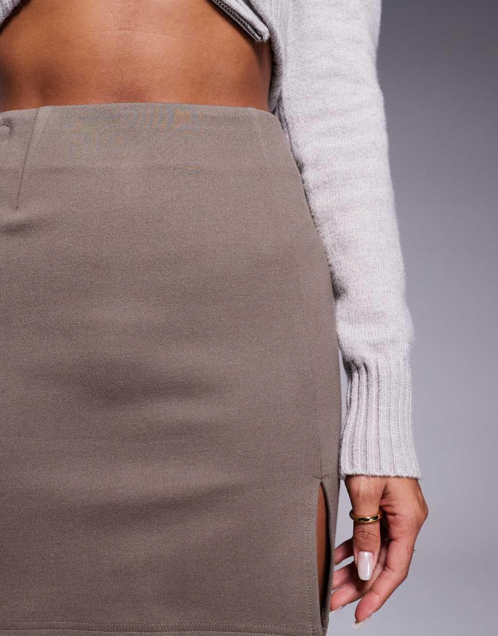 ASOS DESIGN ponte split hem mini skirt in taupe Product Image