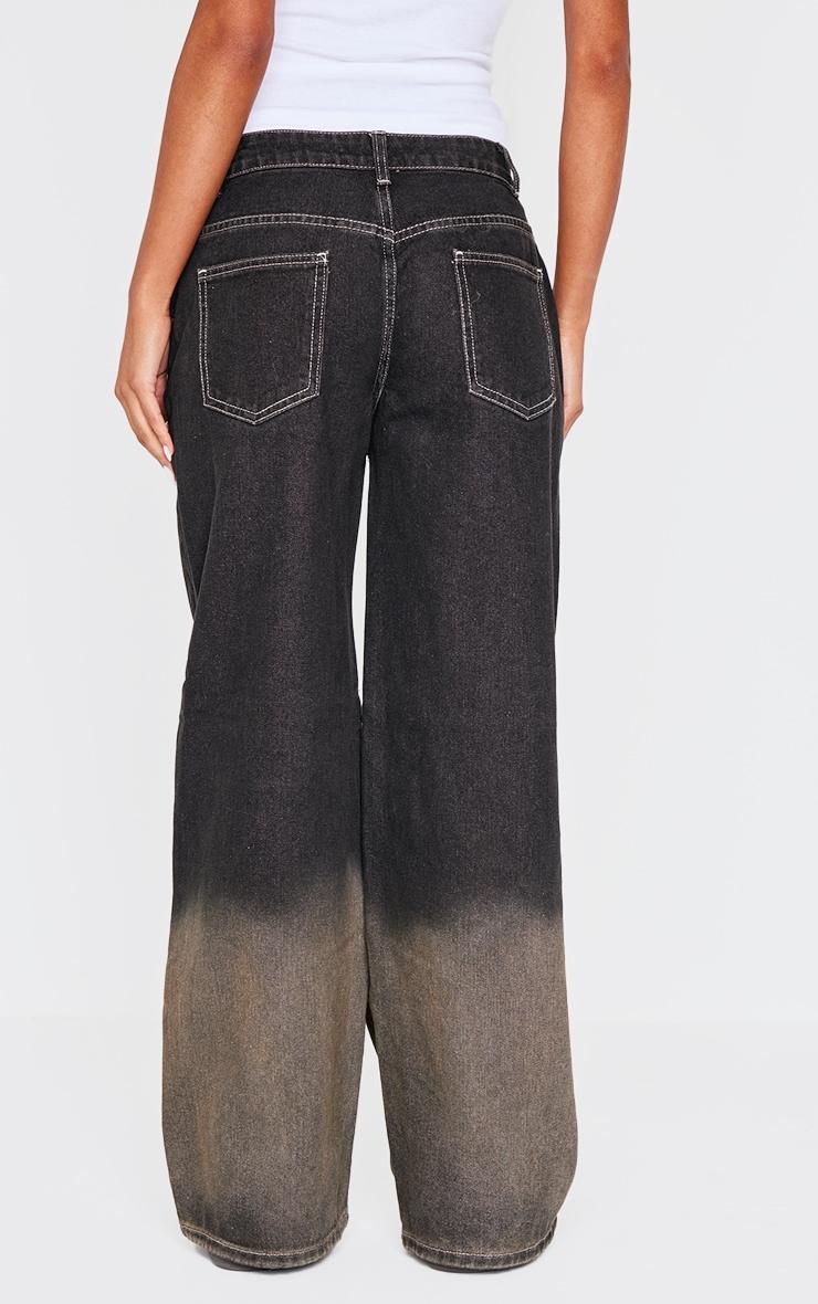 Dark Grey Ombre Effect Contrast Stitch Frayed Seam Wide Leg Jeans Product Image