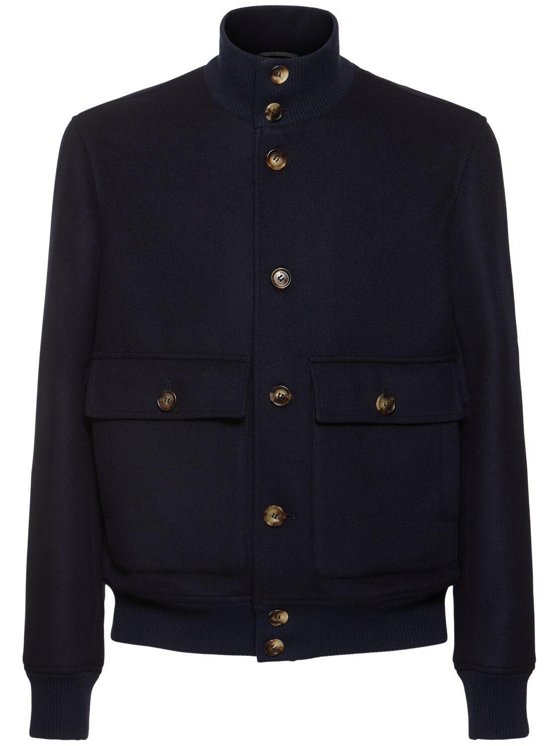 BRUNELLO CUCINELLI Wool Bomber Jacket In Navy Blue Product Image