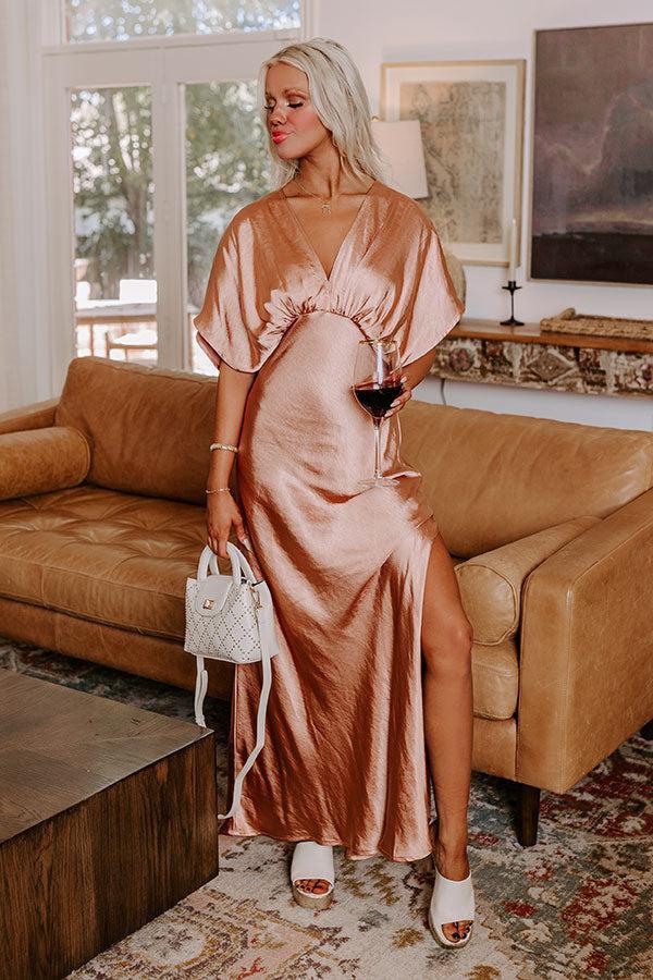 Gala Moment Satin Maxi Dress in Rose Gold Product Image