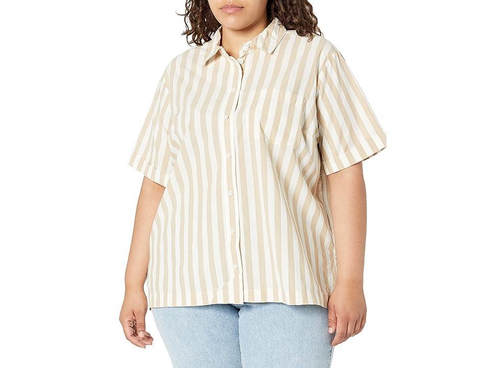 Madewell Plus Signature Poplin Short-Sleeve Button-Down Shirt in Leray Stripe (June Even Stripe Seed ) Women's Clothing Product Image