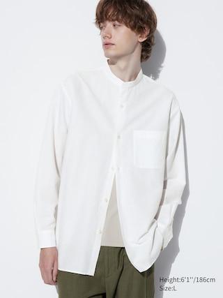 Mens Cotton Linen Stand Collar Shirt White XL UNIQLO US Product Image