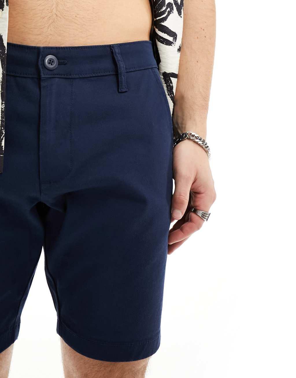 ASOS DESIGN 2 pack skinny chino shorts in navy and stone save Product Image