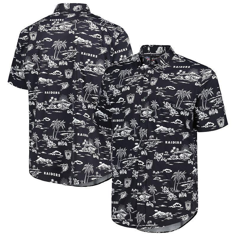 Mens Reyn Spooner Black Las Vegas Raiders Throwback KekaiPrint Button-Up Shirt Product Image