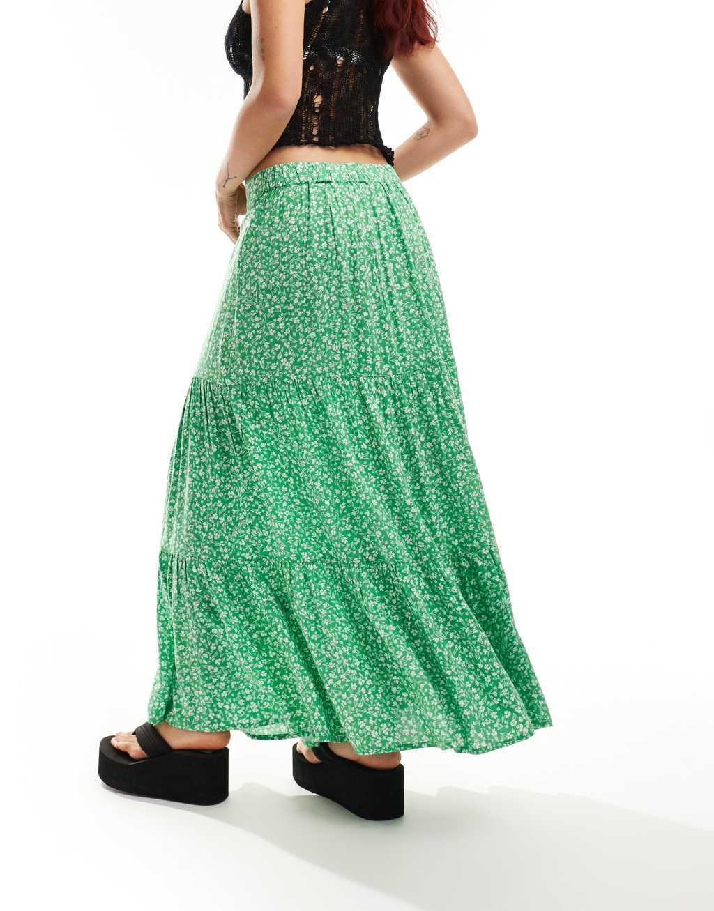 Monki tiered maxi skirt in red meadow floral Product Image