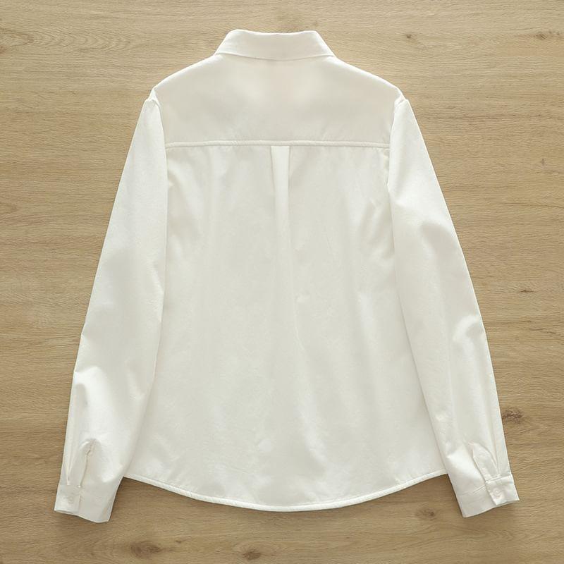 Long Sleeve Collared Floral Embroidered Shirt Product Image