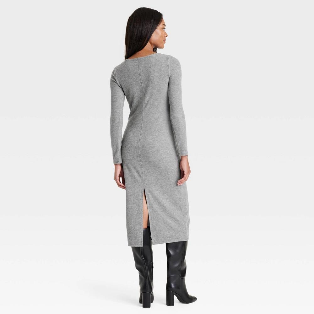 Women's Long Sleeve Knit Midi Shift Dress - A New Day™ Gray Product Image