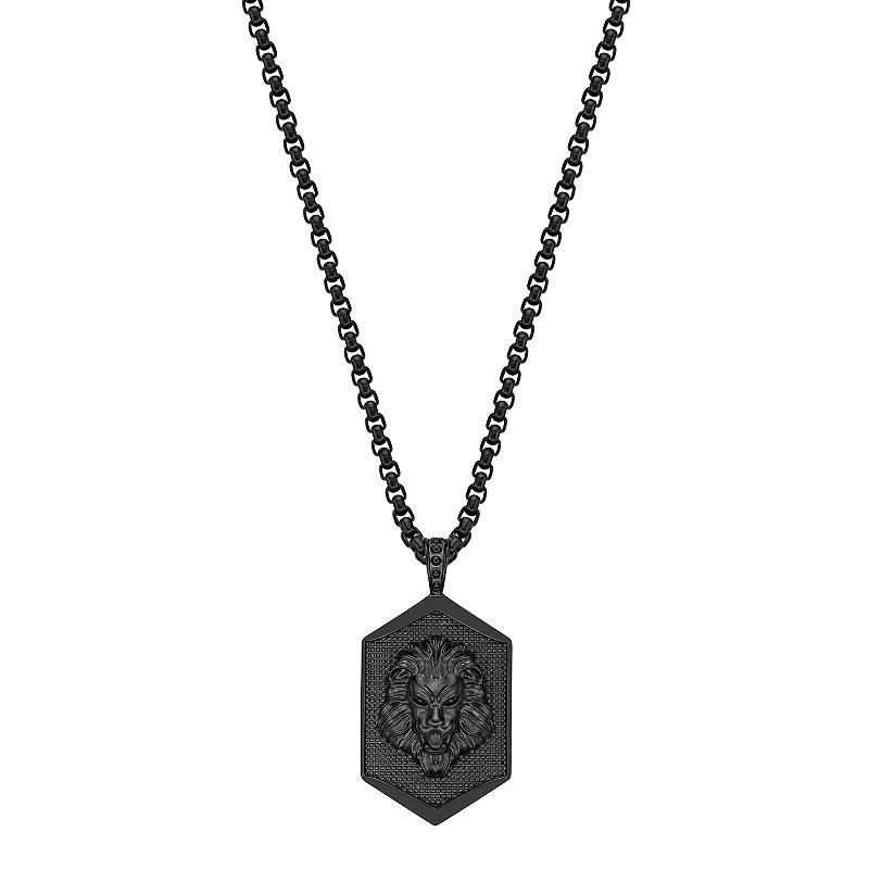 Mens LYNX Stainless Steel Black Ion-Plated Lion Dog Tag Pendant Necklace Product Image