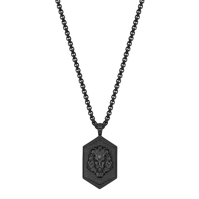 Mens LYNX Stainless Steel Black Ion-Plated Lion Dog Tag Pendant Necklace Product Image