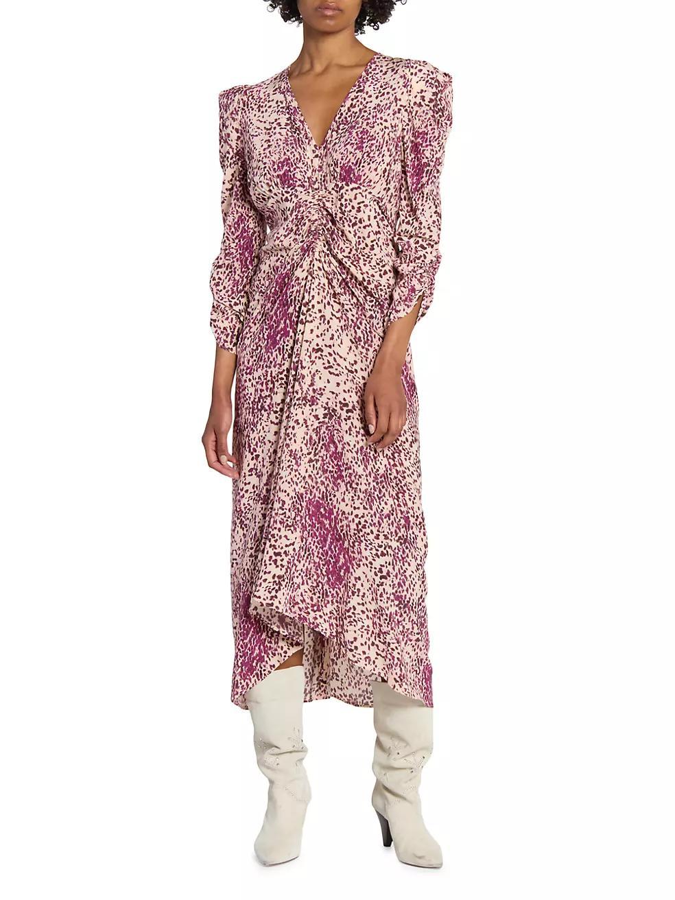 Albini Printed Silk-Blend Gathered Midi-Dress Product Image