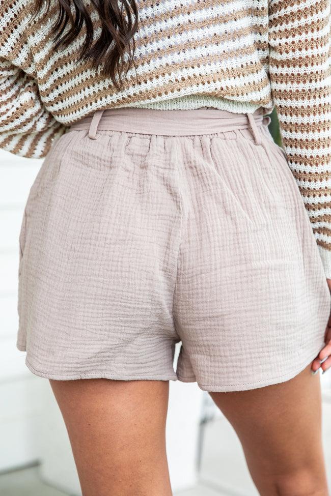 When You Believe Taupe Belted Gauze Shorts FINAL SALE Product Image