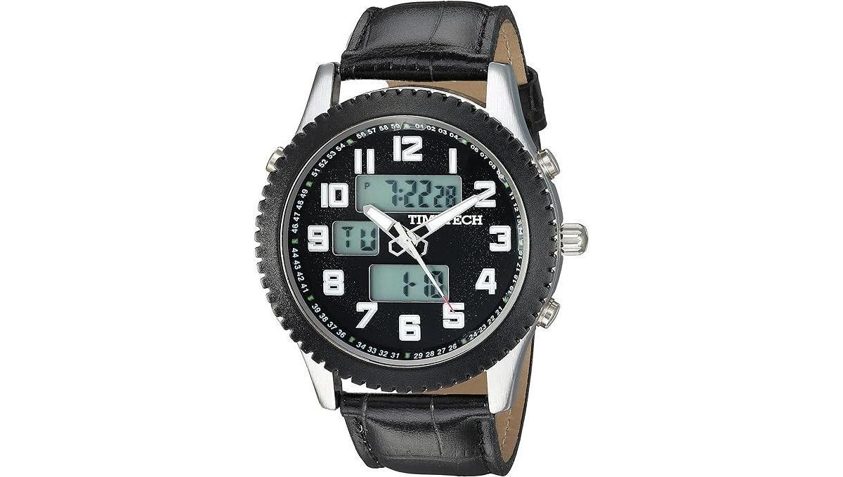 Timetech Mens Alarm Sport Analog Digital Metal Case Watch Strap - Black Product Image