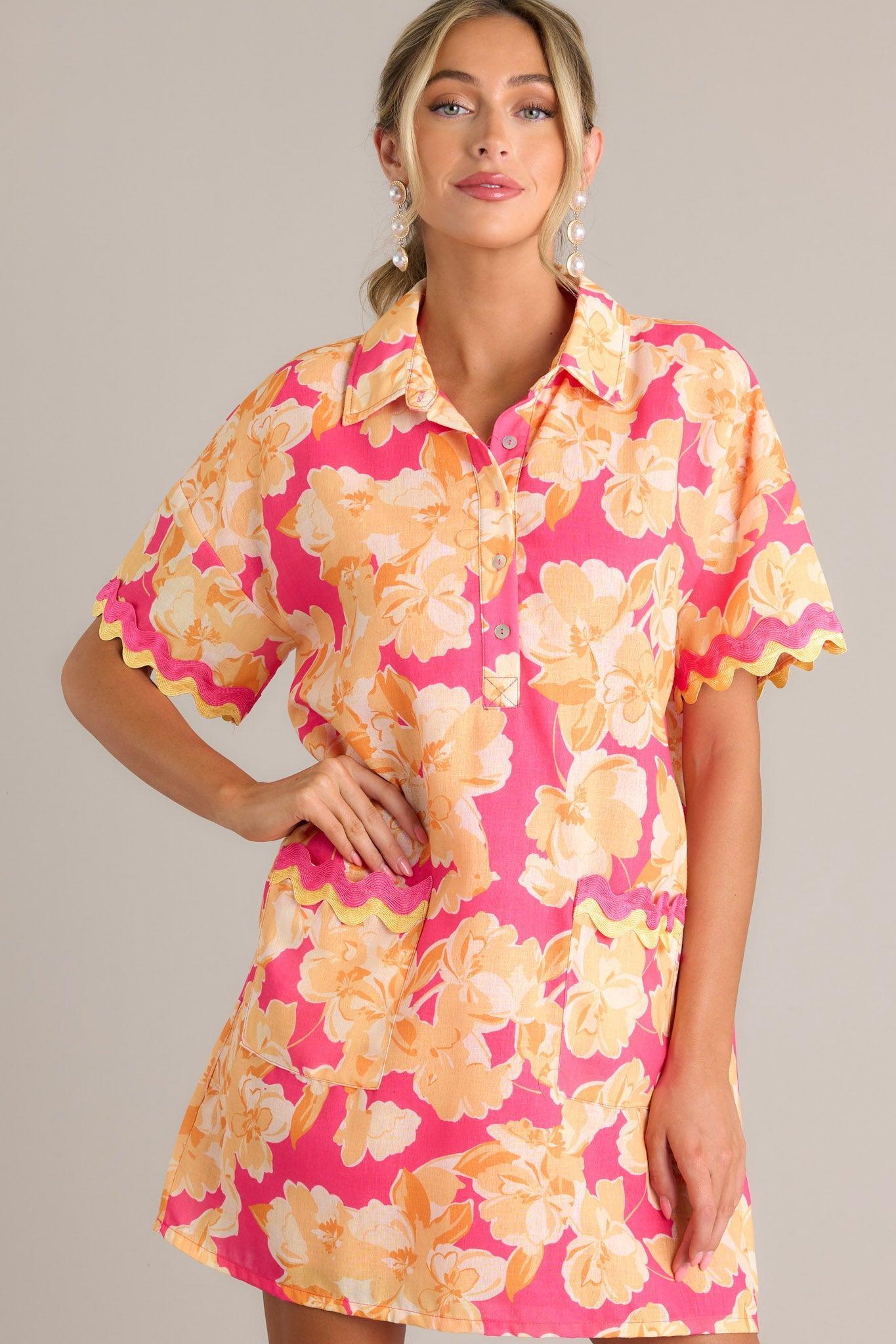 Seaside Serenity Pink Multi Floral Mini Shirt Dress Product Image