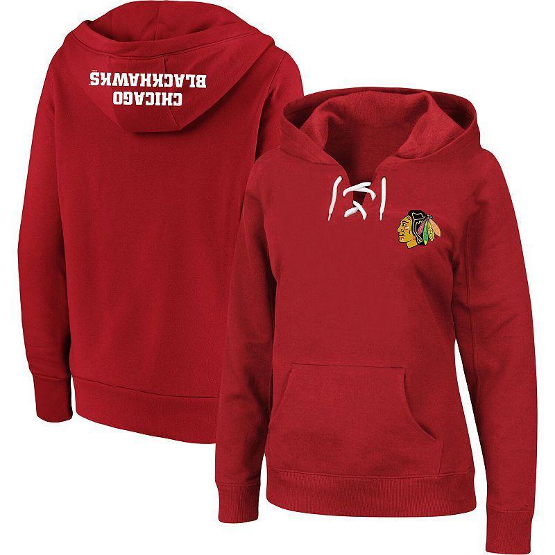 Womens Chicago Blackhawks Plus Size Lace-Up Pullover Hoodie Product Image