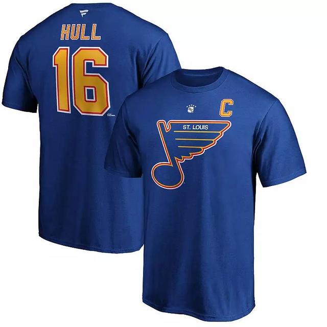 Mens Brett Hull Blue St. Louis Blues Authentic Stack Retired Player Name and Number T-shirt Product Image