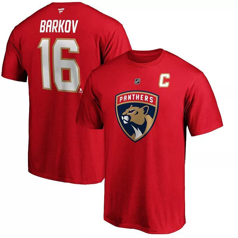 Mens Aleksander Barkov Red Florida Panthers Team Authentic Stack Name and Number T-shirt Product Image