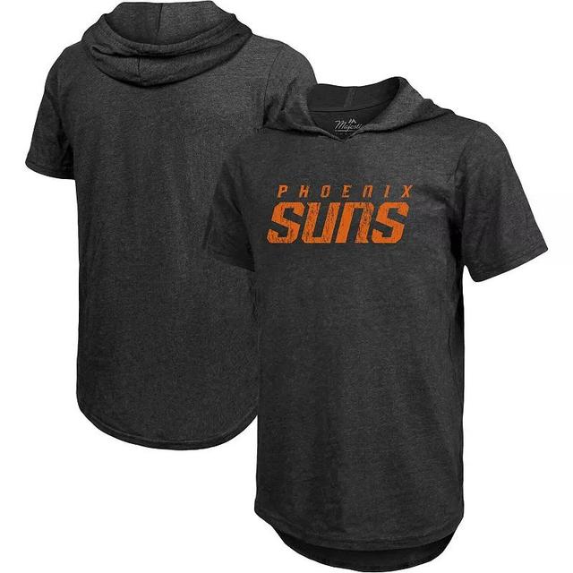 Mens Majestic Threads Heathered Black Phoenix Suns Wordmark Tri-Blend Hoodie T-Shirt Product Image