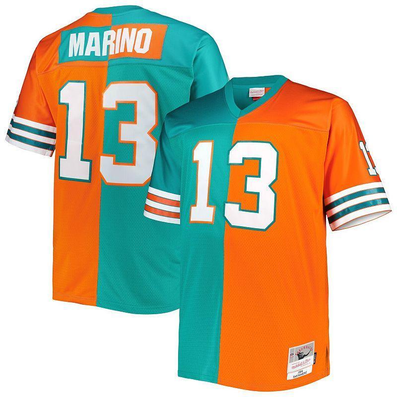 Mens Mitchell & Ness Dan Marino Aqua/Orange Miami Dolphins Big & Tall Split Legacy Retired Player Replica Jersey Turquoise A Product Image