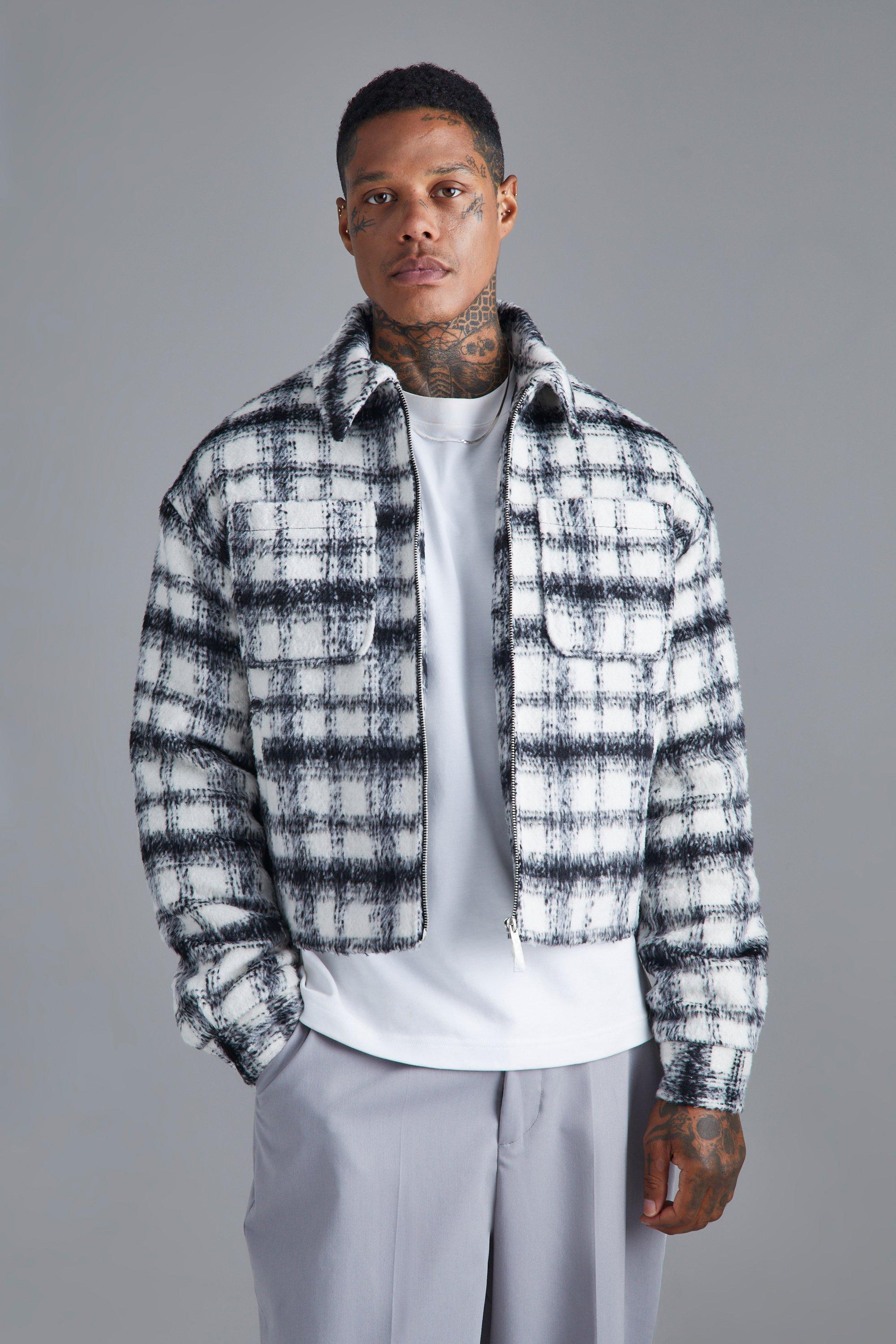 Boxy Brushed Check Padded Harrington | boohooMAN USA Product Image