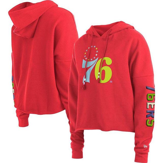 Womens New Era Red Philadelphia 76ers Color Pack Cropped Top Pullover Hoodie Product Image