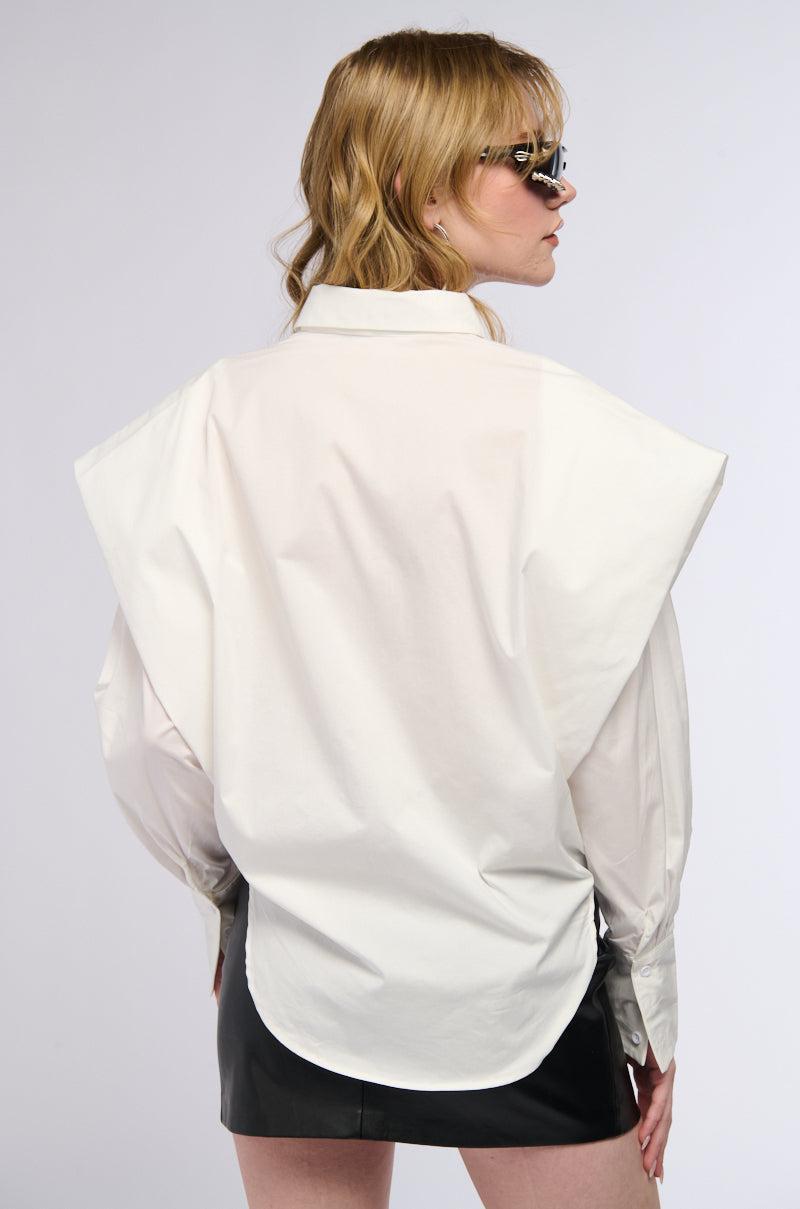 HIGH POINTED SHOULDER BUTTON DOWN POPLIN SHIRT Product Image