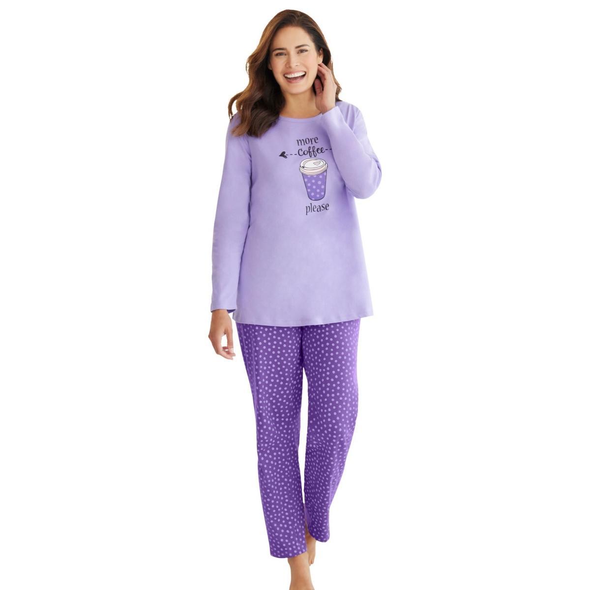 Dreams & Co. Womens Long Sleeve Knit Pj Set Product Image