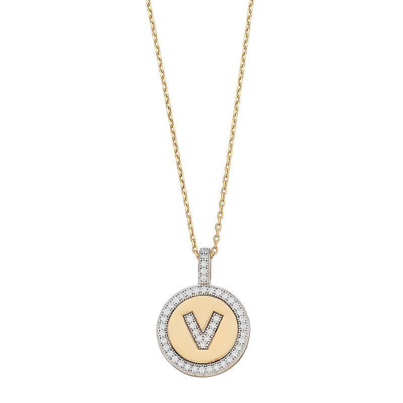 14k Gold Over Silver Cubic Zirconia Initial Pendant Necklace, Womens Product Image