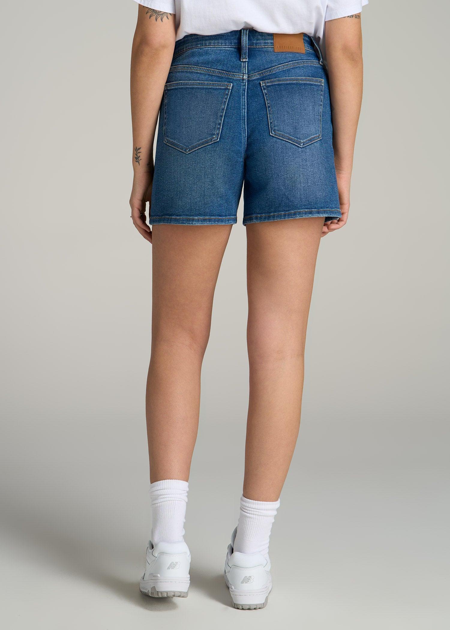 High Rise Denim Shorts for Tall Women in Classic Mid Blue Female Product Image