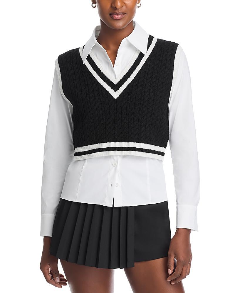 ALICE AND OLIVIA Orly Layered Look Sweater Vest In Black Soft White Product Image