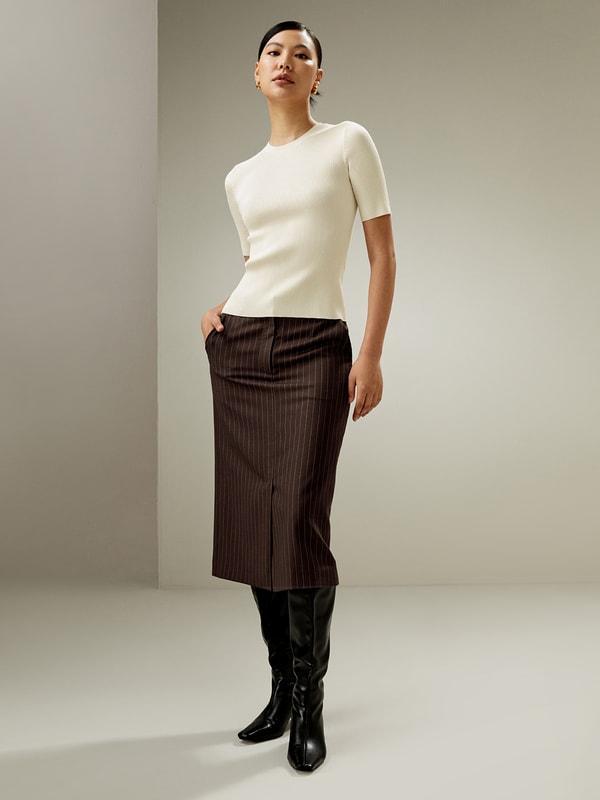 Pinstripe Midi Pencil Skirt Product Image