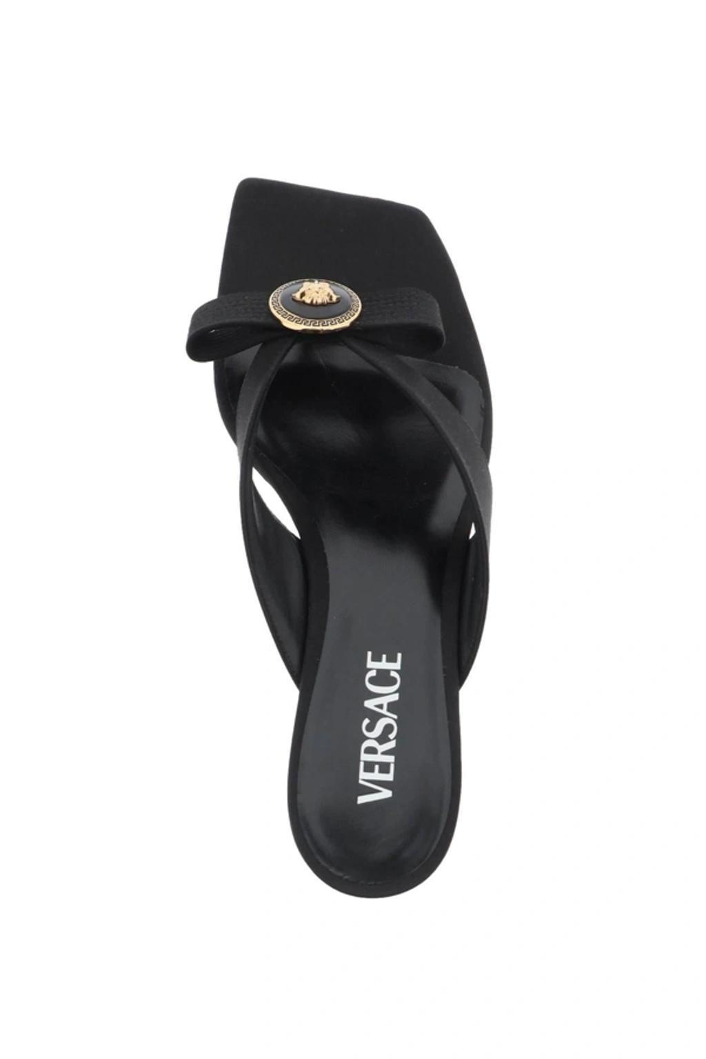 VERSACE Medusa Patent Bow Thong Sandals In Black Product Image