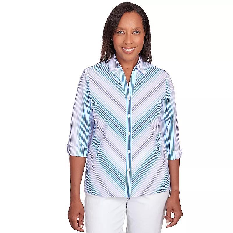 Womens Alfred Dunner Chevron Stripe Button Down Top Blue Product Image