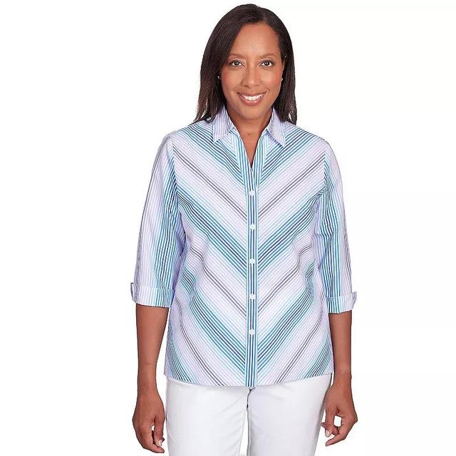 Womens Alfred Dunner Classics 3/4 Sleeve Stripe Button Down Product Image