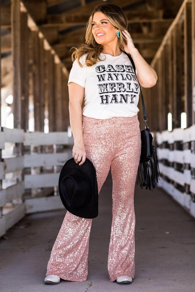 Rose Gold Sequin Flare Pants Product Image