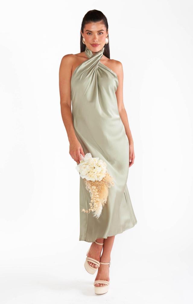 Jasmine Halter Midi Dress ~ Moss Green Luxe Satin Product Image