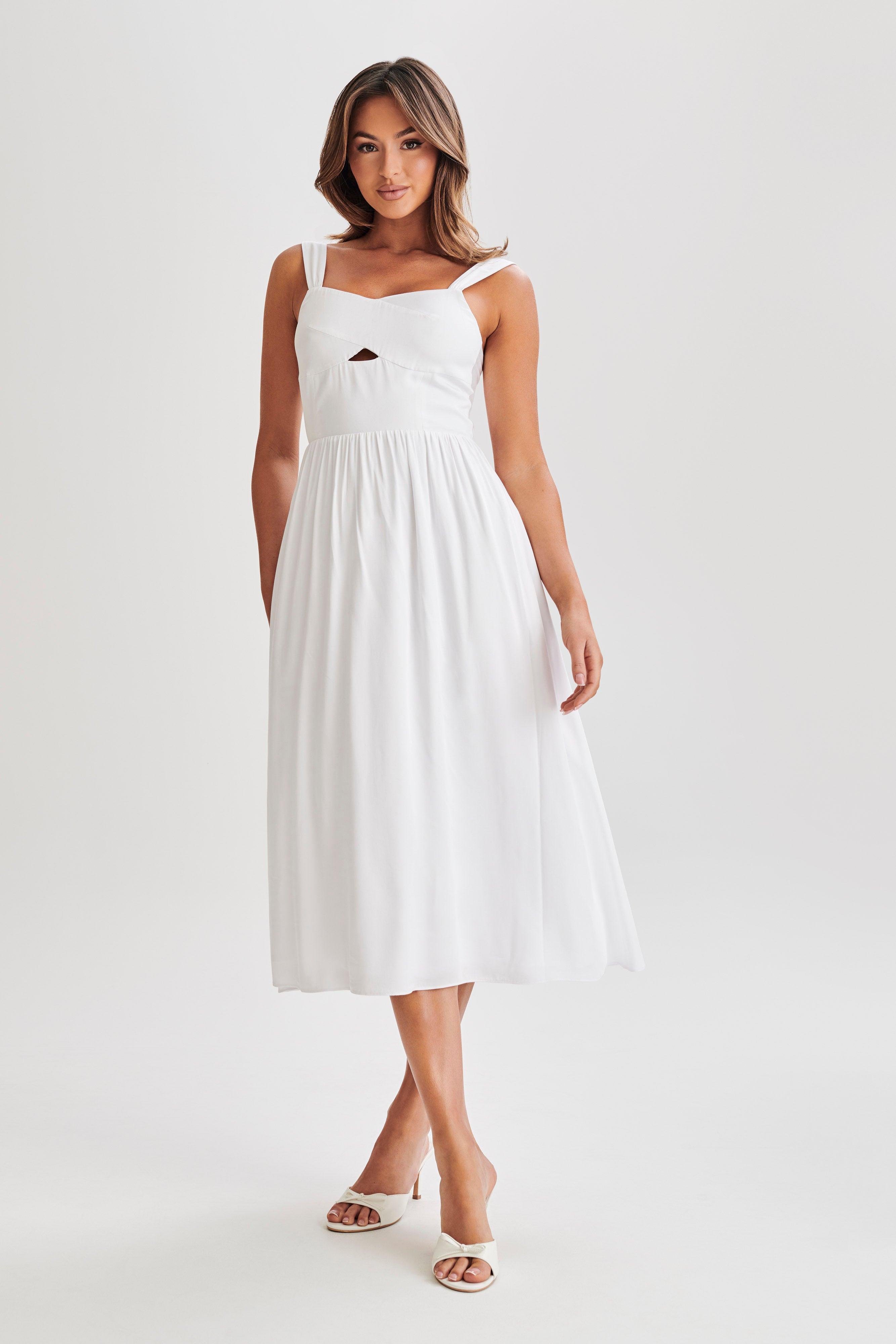 Thandi Midi Dress With Back Tie - White Product Image