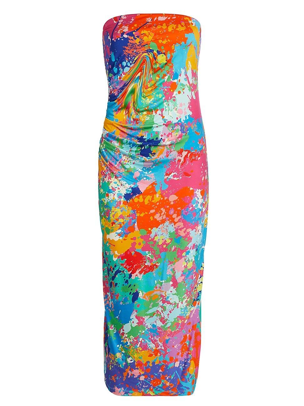 Womens Tie-Dye Strapless Tube Midi-Dress Product Image